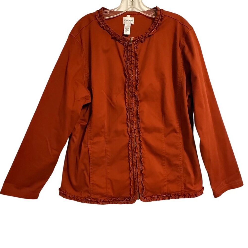 Chico's Burnt Orange Jacket SZ 3 Fall Rust Office Feminine‎ Casual
